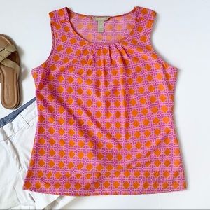 Geometric Design Pink Orange Sleeveless Crew Neck Top Size Medium